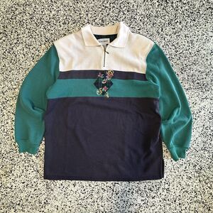 Vintage 90s Alfred Dunner Quarter Zip Sweatshirt Women's M Floral Embroidery